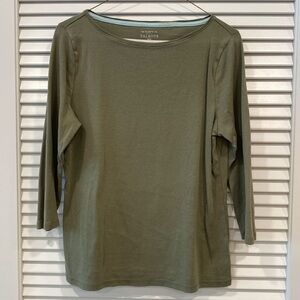 Talbots 3/4 Sleeve Boatneck Tee Green Size Large Petite. GUC.